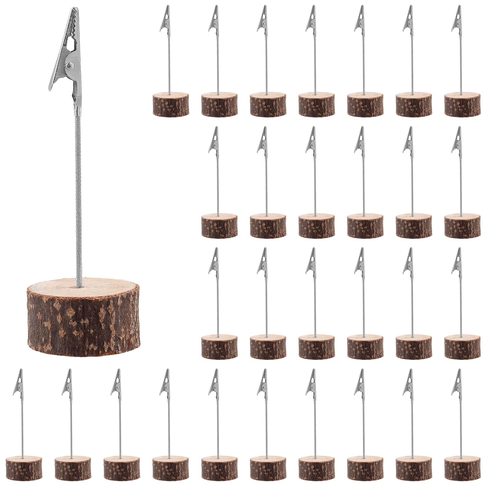 KEILEOHO Porte Photo Pince Lot de 30 - Support Photo avec Pince Crocodile et Base en Bois - Pour Cartes Postales, Photos, Notes - Décoration Bureau, Mariage, Fête, Maison