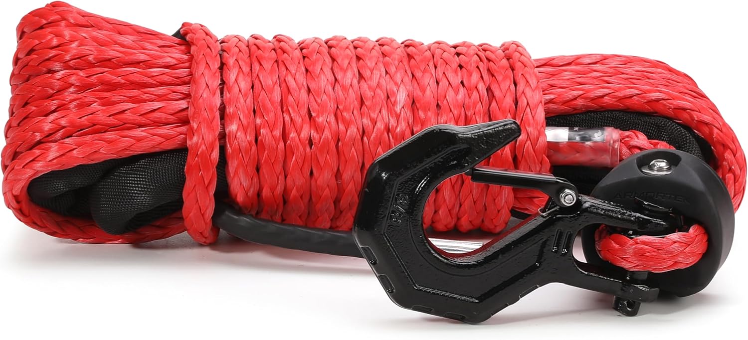 Synthetic Winch Rope Heavy Duty Tow Rope, 3/8" x 50' with Winch Cable, Abrasion Resistance – Ultimate Kit, for Car, Truck