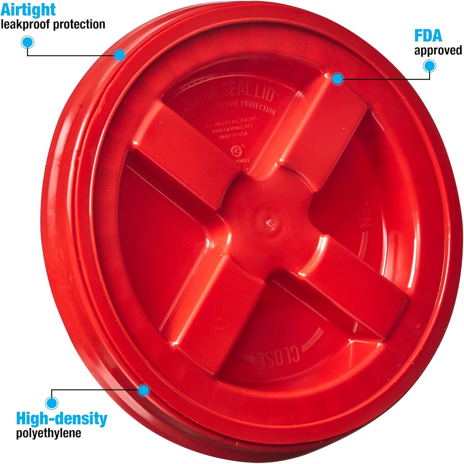 Gamma Seal Lids for 3.5, 5, 6 and 7 Gallon Buckets – Pack of 12 Red – Food Grade BPA Free Reusable Lids, Made in USA