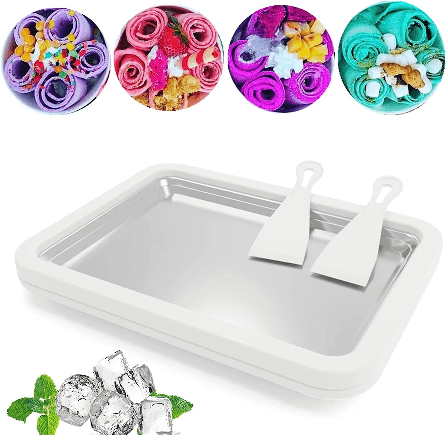 Overa Ice Cream Roll Maker, Stainless Steel DIY Handcraft Make Easy Ice Cream Rolls with 2 Spatulas for Kids Family Yogurt Sorbet Gelato (White)-image-5