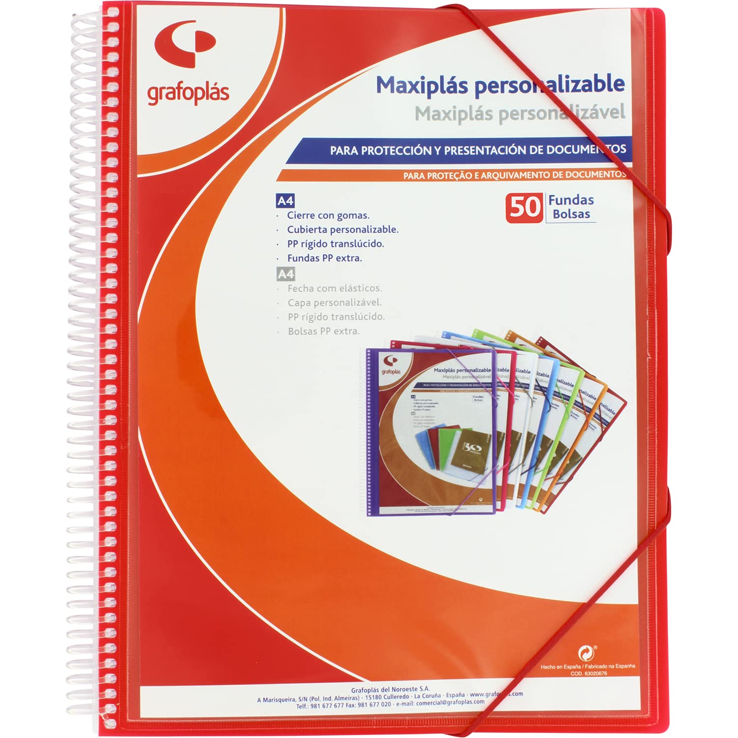 Grafoplás 39845051 Customisable Spiral Binder, 50 Covers, Red, 30.8 x 24 x 22