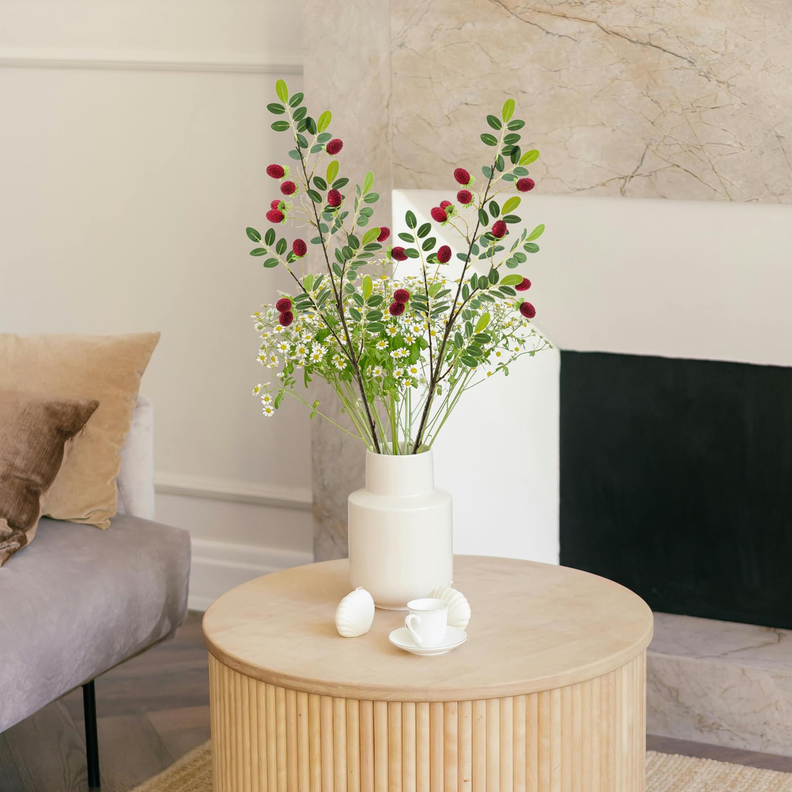 Ramo di prugna artificiale con foglie e frutta, stelo di susino finto, decorazione realistica della pianta di prugna, decorazione del verde domestico, composizione floreale - Italia