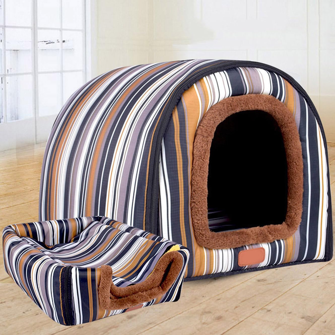 Rr tianshi Extra Large 2 In 1 Jumbo Dog House Bed,XL Dog Bed Tent Anxiety Relief Calming XXL Dog Kennel Cat Cave Igloo Winter Warm Pet Nest (L-60 * 48 * 43cm,B)