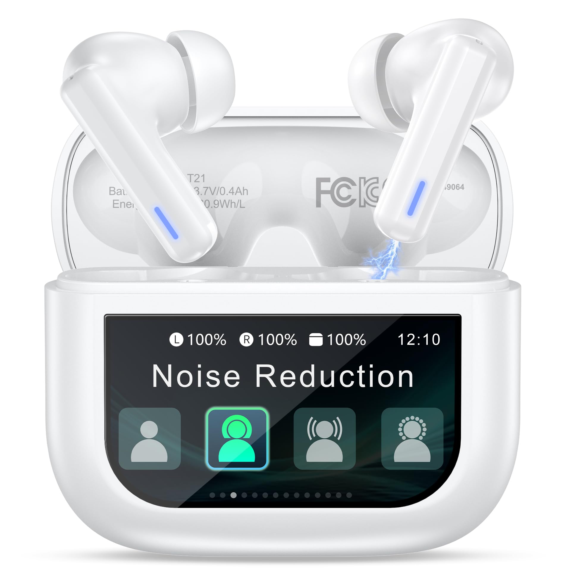 ZIUTY Wireless Earbuds Bluetooth Kopfhörer, Ear Buds mit Touchscreen, ANC ENC Noise Cancelling Transparenzmodus, 40H Stereo Deep Bass, IPX7 Wasserdicht, Klare Anrufe, 5 EQ für iOS Android (Weiß)