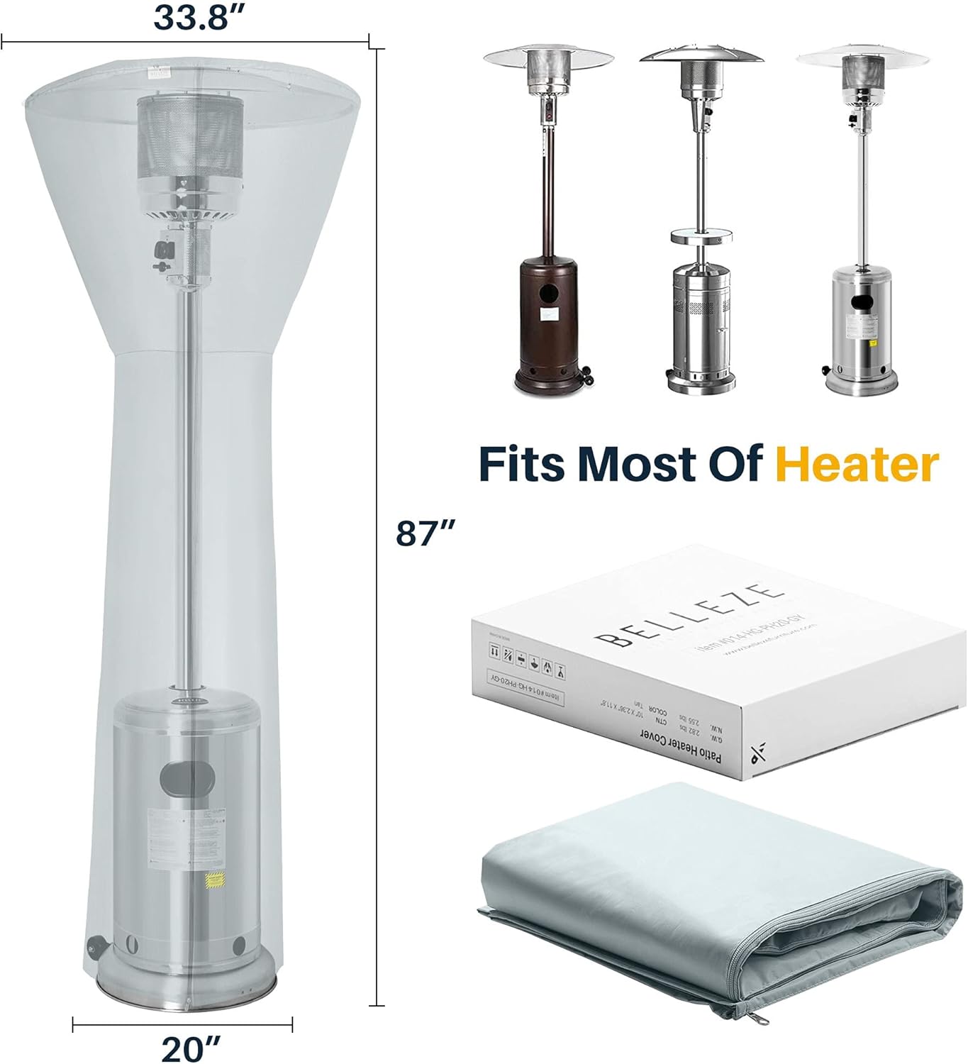 Patio Heater Cover，Heavy Duty Waterproof with Zipper Standup Heater Cover (Color : Grey, Size : Double Side Waterproof)