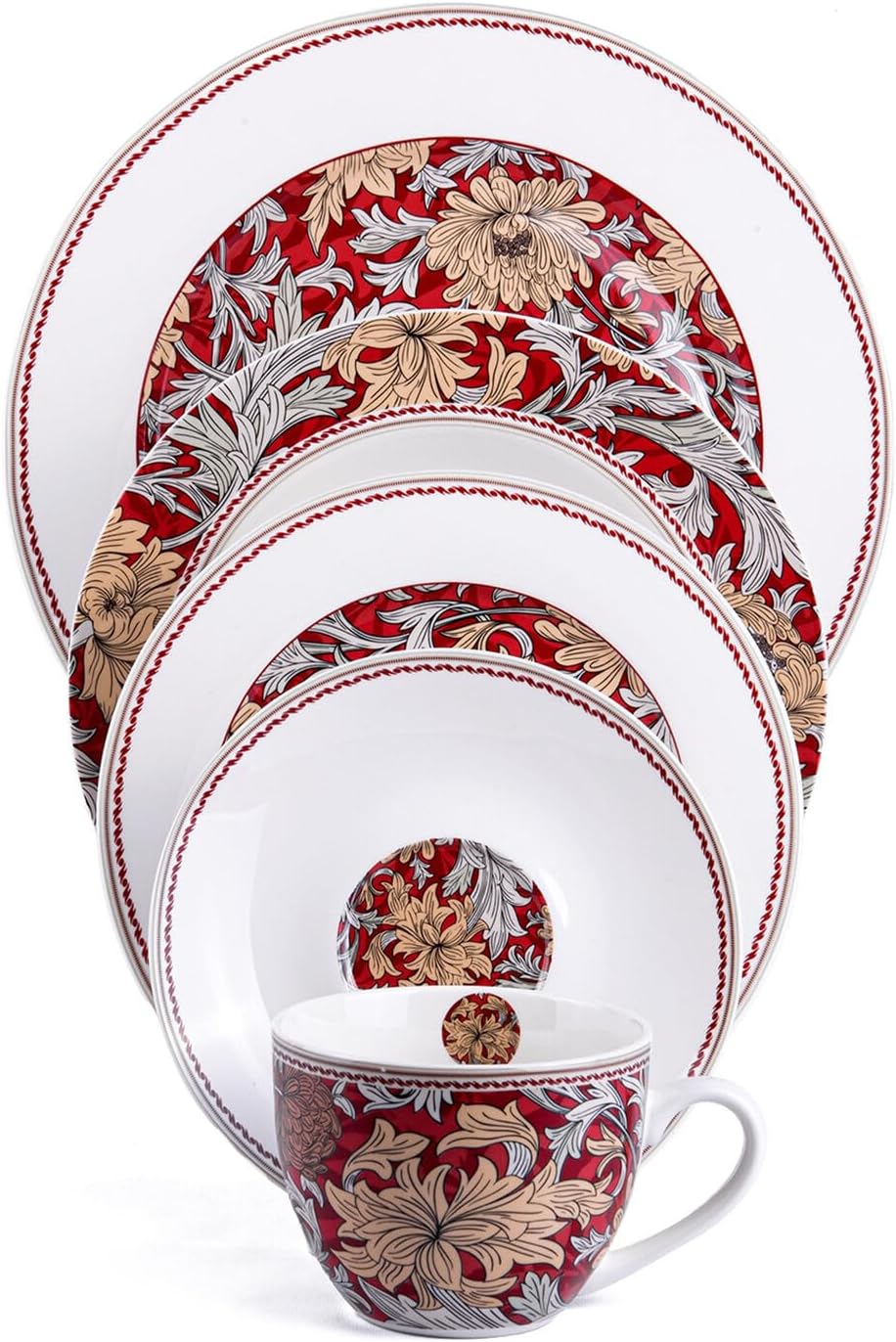 Morris Garden Bordeaux Bone China Dinnerware Set of 5 for