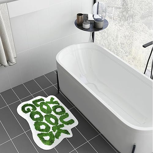 Miniatura 6 de Tapete de baño con texto en inglés "You Look Good", tapetes de cocina verdes, suaves y absorbentes, de felpa coral, geniales y divertidos, tapetes
