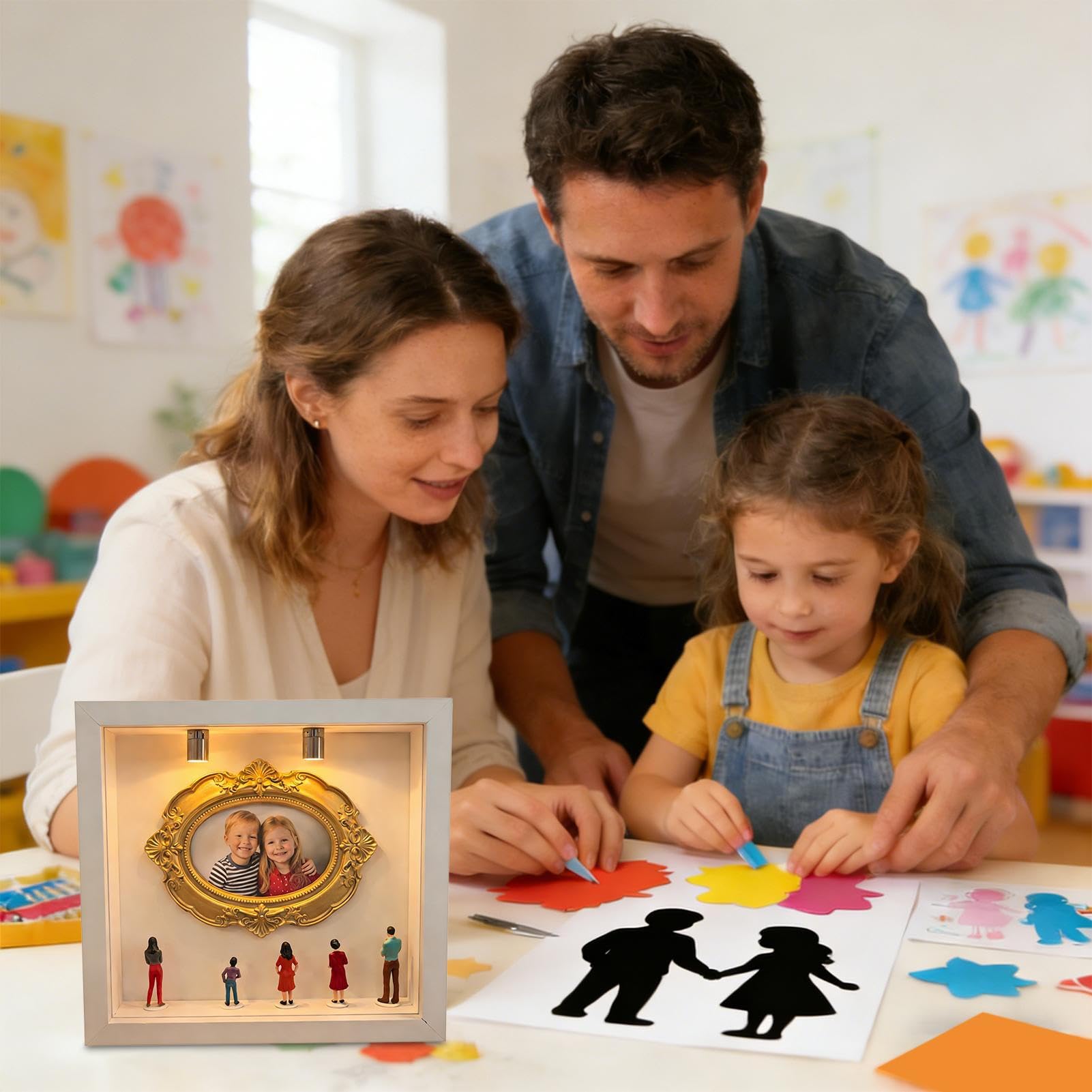 Generico Scatola per mini museo fai da te,Espositore foto di famiglia con cornici dorate,Scatola Espositiva Fai da Te per Foto di Famiglia e Ricordi | per Donne, Uomini, Padri e Madri