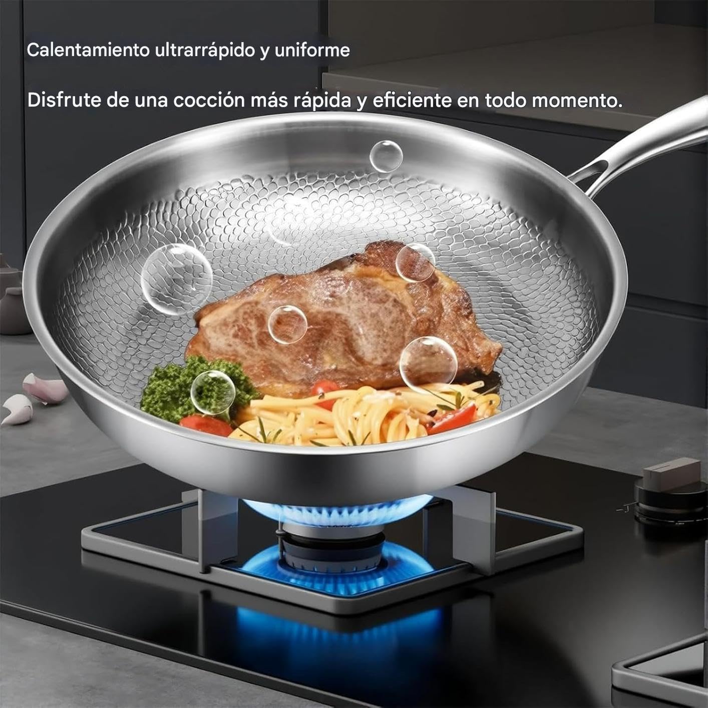 Genérico Sartén De Titanio Ultra Duradera Resistente, Utensilios De Cocina Antiadherentes Multifuncionales Sin Revestimiento (24cm)