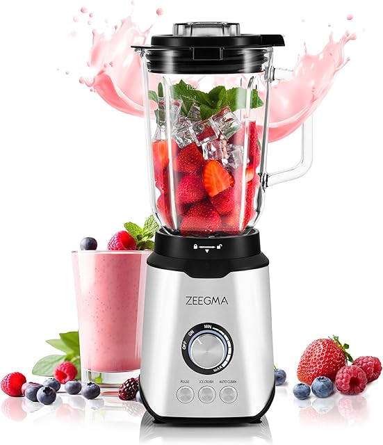 ZEEGMA Grand Vitamine Blender Kielichowy, Silnik 1600W, 3 Automatyczne Tryby Pracy, Duży Kielich 1,75L, 6 Noży, Regulacja Prędkości, Funkcja Thermofuse, Metalowa Obudowa, Podświetlenie Led, Czarny, Szary, Ze-Grand Vitamine