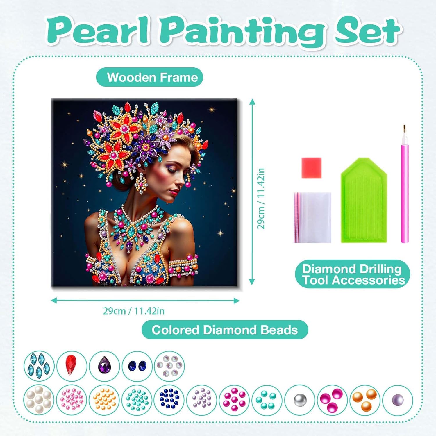 Special Shape Diamond Art Painting Kit with Wooden Frame, DIY 5D Diamond Art for Adults Women, Crystal Rhinestone Craft, Home Wall Decor Gift for Birthday(Mandala-01)(29 * 29cm) (Woman-02)