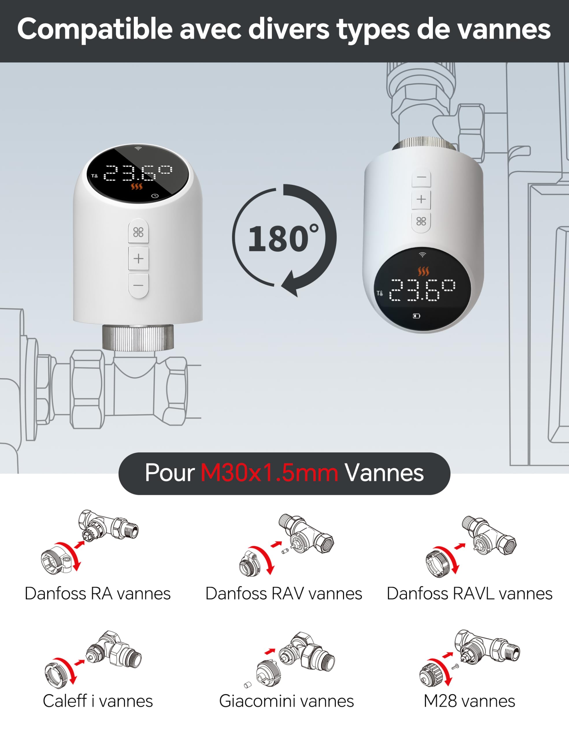 Beok Tête Thermostatique Connectée et Intelligente pour radiateur Eau,WiFi | Compatible Tuya/Smart Life APP, Compatible Alexa/Google Home, Vanne Thermostatique Radiateur, Intelligente