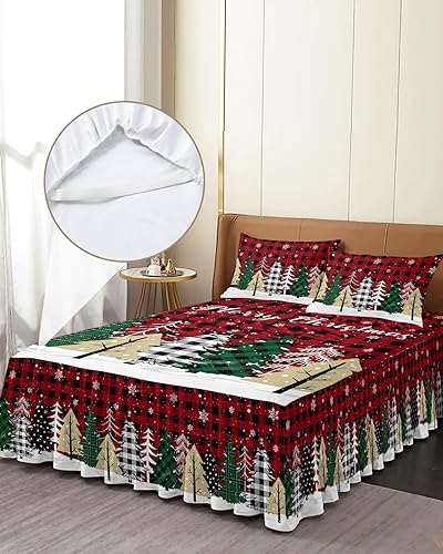 Miniatura 4 de Faldas de cama plisadas envolventes de Navidad para cama King de 78 x 80 pulgadas, sábana decorativa con volantes y falda de cama de 18 pulgadas con
