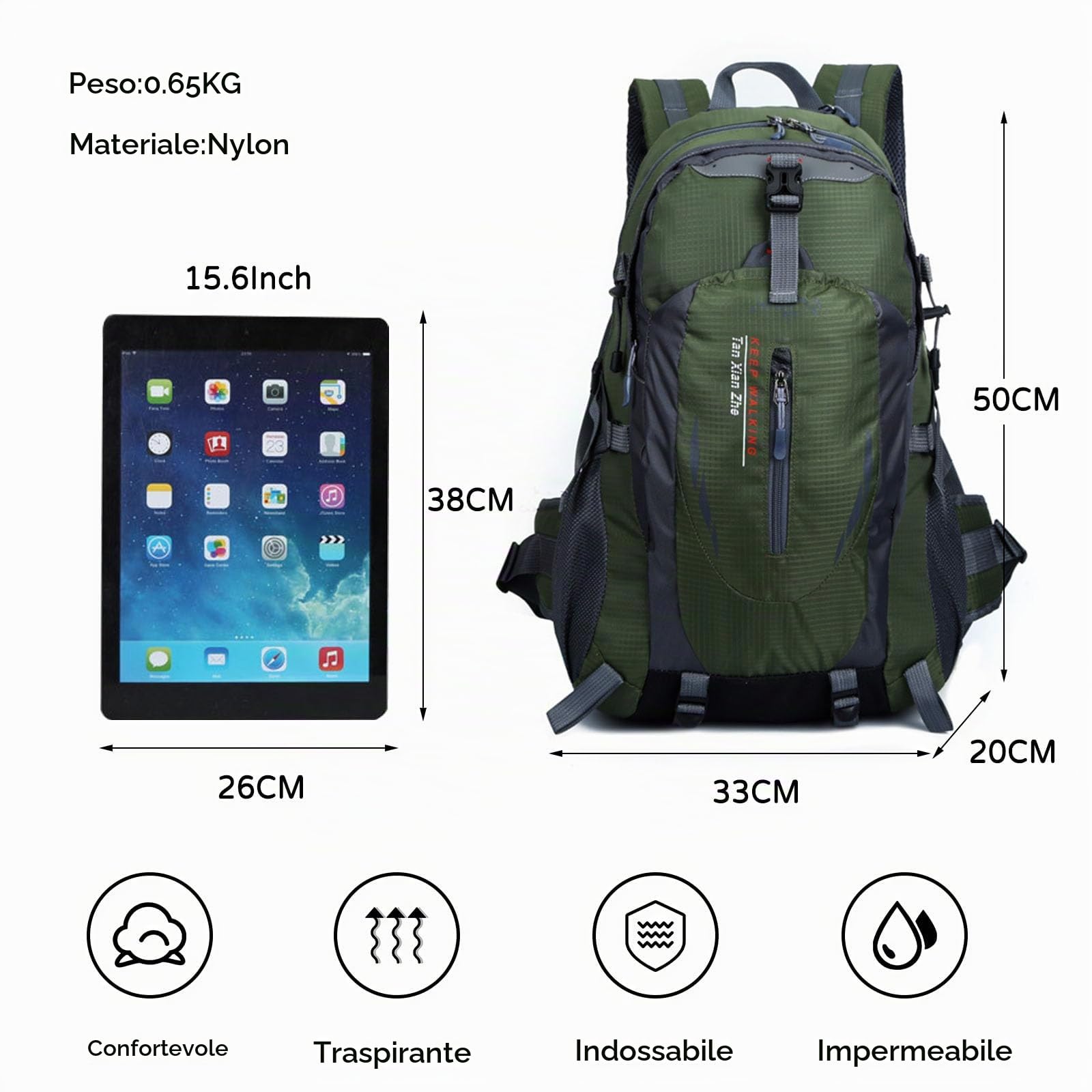40L Zaino da Trekking Impermeabile Hiking Backpack per Donna Uomo - Ciclismo Arrampicata Sport