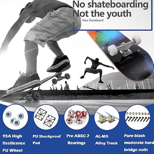 Miniatura 4 de Anyfun Patinetas Pro completas para principiantes, niñas, niños, jóvenes, adolescentes, adultos, 31 x 8 pulgadas, patinetas de 7 capas de arce