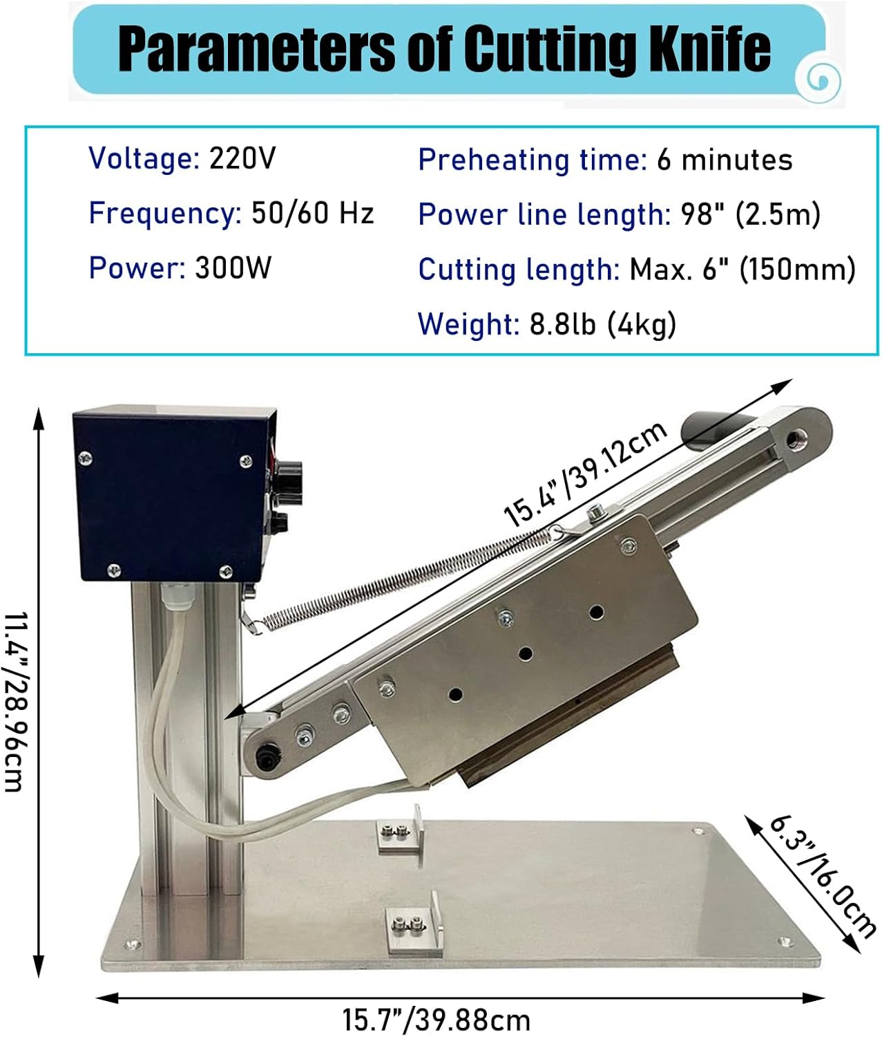INTSUPERMAI Electric Heat Cutting Knife, Cable Webbing Heat Cutter, Rope Electric Guillotine Knife, Electric Cable Cutter for Braided Tape Cutting, 220V, Aluminum Blade, Max. 6" Cutting Length