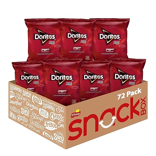 Doritos Flavored Tortilla Chips, Reduced Fat Nacho Cheese, 1 Ounce (Pack of 72)