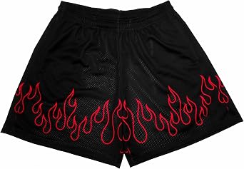 MECH-ENG Mens Flame Graphic Print Mesh Athletic Shorts Basketball Streetwear Lightweight Cool Drawstring Shorts with Pockets