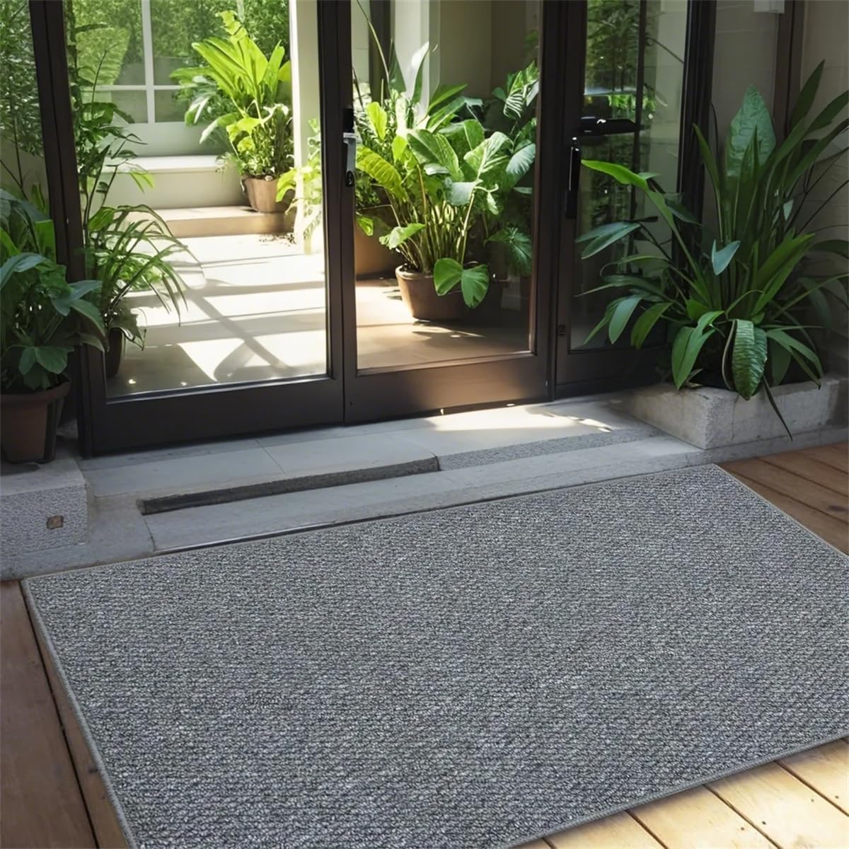 Laundry Mat 2x4Ft Kitchen Rug Faux Jute Indoor Outdoor Doormat Minimalist Entrance Rug Welcome Door Mat Nonslip Washable Area Rug for Farmhouse Entryway Hallway Bedroom Decor, Grey