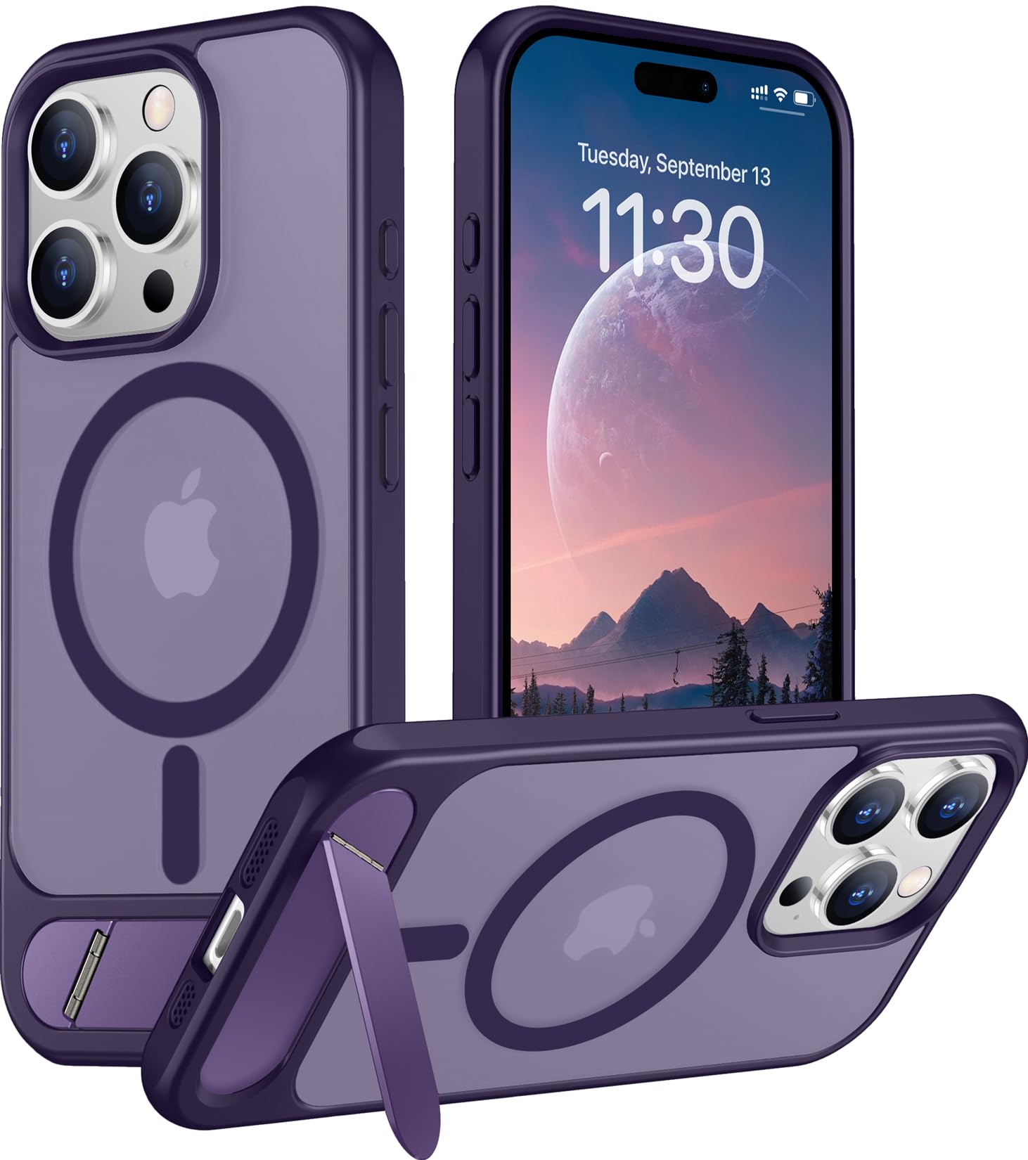 Temdan Magnetic Compatible with iPhone 15 Pro Max Case, [Built-in Invisible Kickstand][Compatible with MagSafe] [Military Grade Shockproof] Slim Translucent Matte Phone Case for iPhone 15 Pro Max 6.7"
