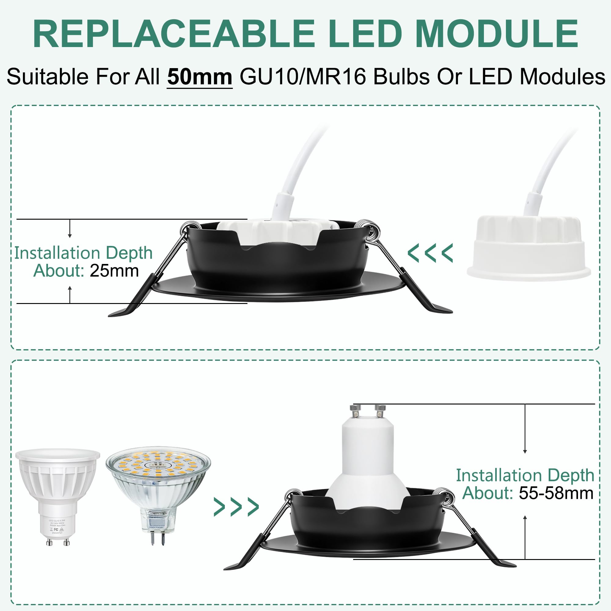 Downlight LED Techo Empotrable Regulable 230V, 5.5W 600LM IP44 Ojos de Buey Ultrafino 68mm, 45° Rotable Focos LED Interior Techo 2700K Blanco Calido Foco Empotrable para Baños, Negro 6 Pack
