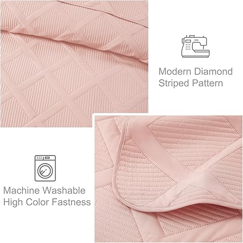 Miniatura 4 de Exclusivo Mezcla Juego de edredón ultrasónico para cama individualindividual XL, edredón de 2 piezas de color rosa rubor (68 x 88 pulgadas) con 1