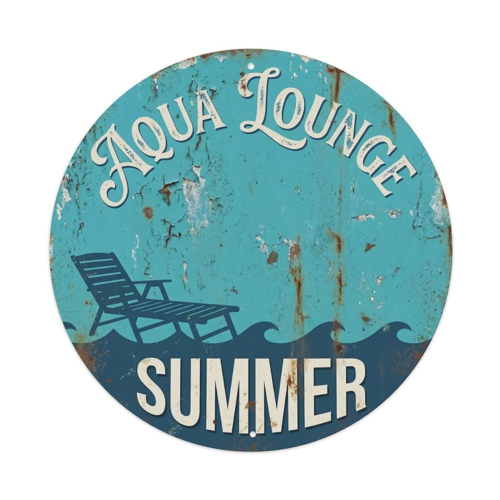 Vintage Aqua Lounge Poolside Summer Resort Club Leisure Metal Tin Sign Plaque Wall Decor for Cafe, Man Cave, Club Bar, Office, Home Garden Round Metal Poster 8x8Inch