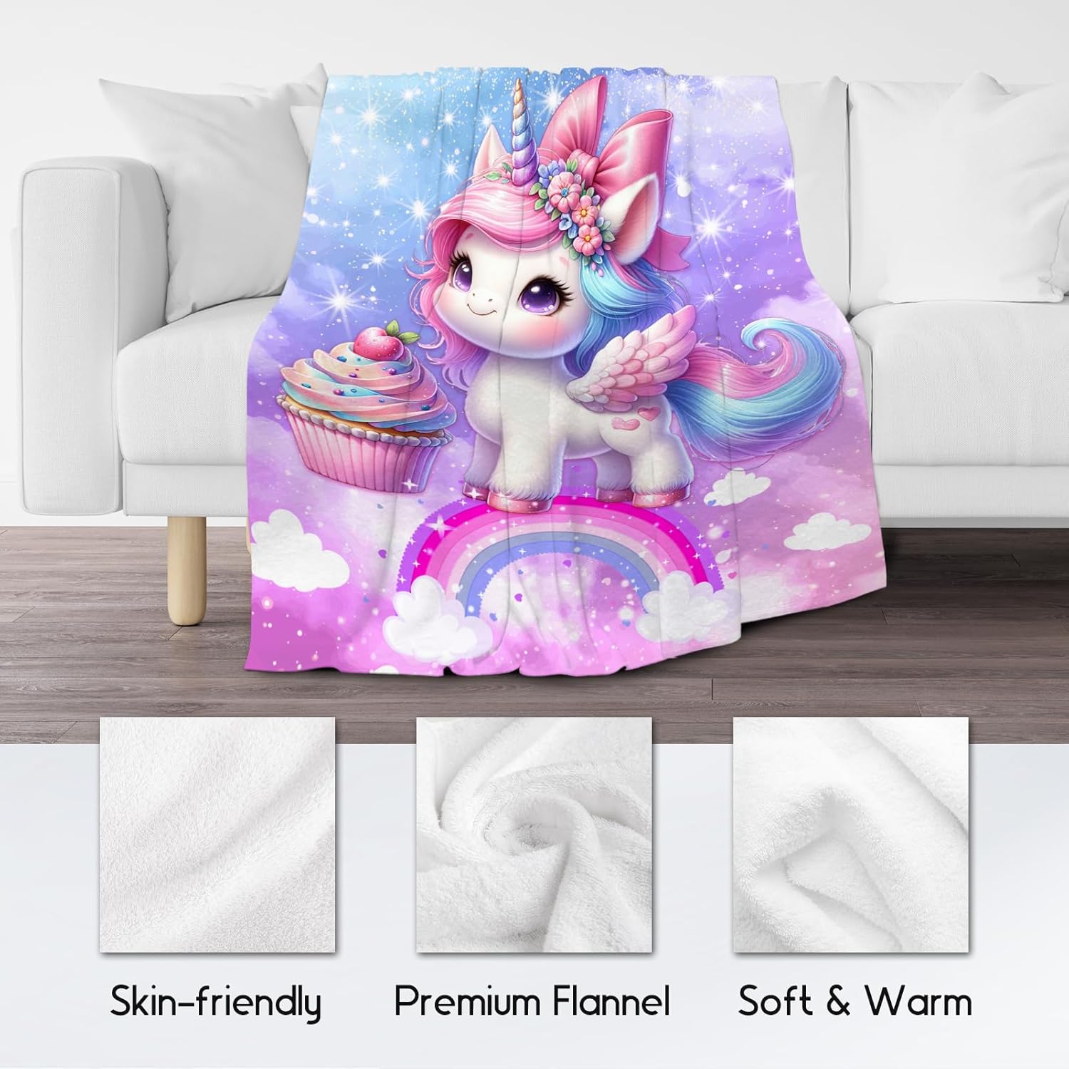 Gifts for Girls, Unicorn Blanket for Kids, Unicorn Fleece Blanket for Girls Soft Lightweight for Sofa Couch, 60"x80" - Image 5