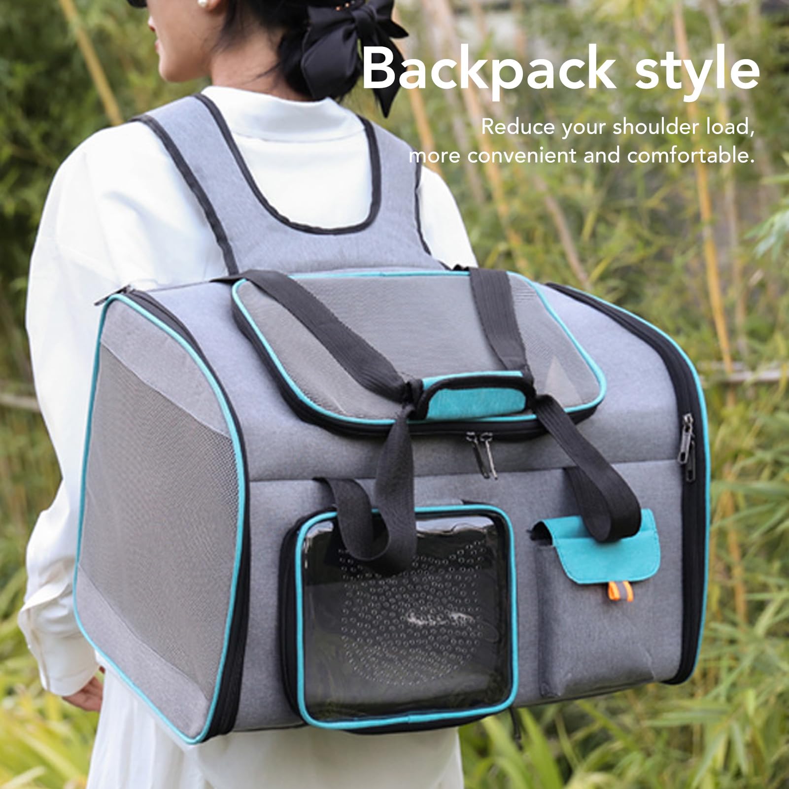 Mochila transportadora para mascotas, malla transpirable, transportador portátil para gatos de gran capacidad, transportador para perros para viajes al aire libre, senderismo, (Gris y azul)