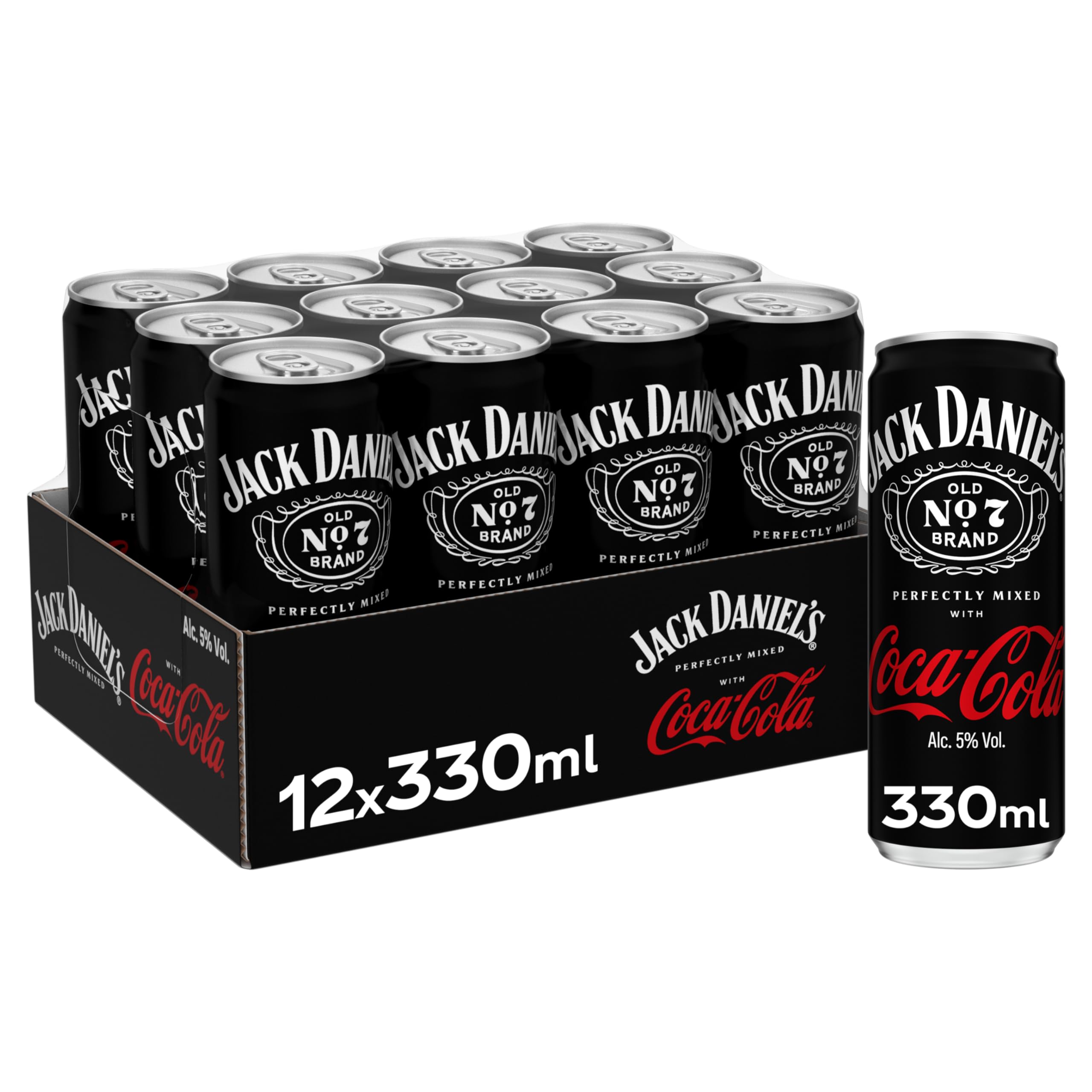 Coca-Cola y Jack Daniel's, Combinado Clásico y Refrescante, Bebida Preparada con 5% de Alcohol- Pack de 12 Latas de 250 ml