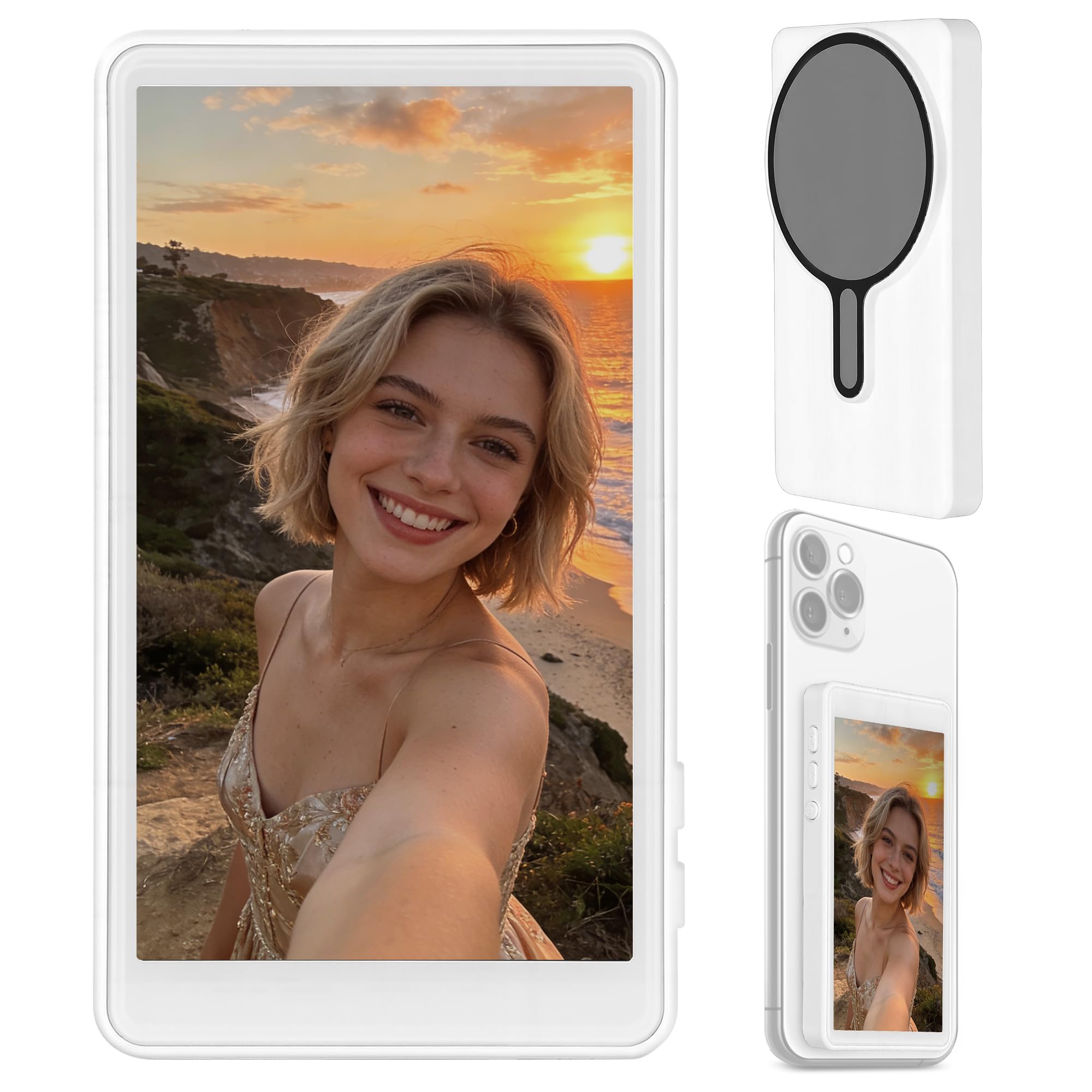 Écran Moniteur Selfie Vlog pour iPhone et Android - 4" Écran de Moniteur Magnétique sans Fil pour Caméra Arrière, avec Télécommande, Youtube, TikTok, Live Streaming Accessoire