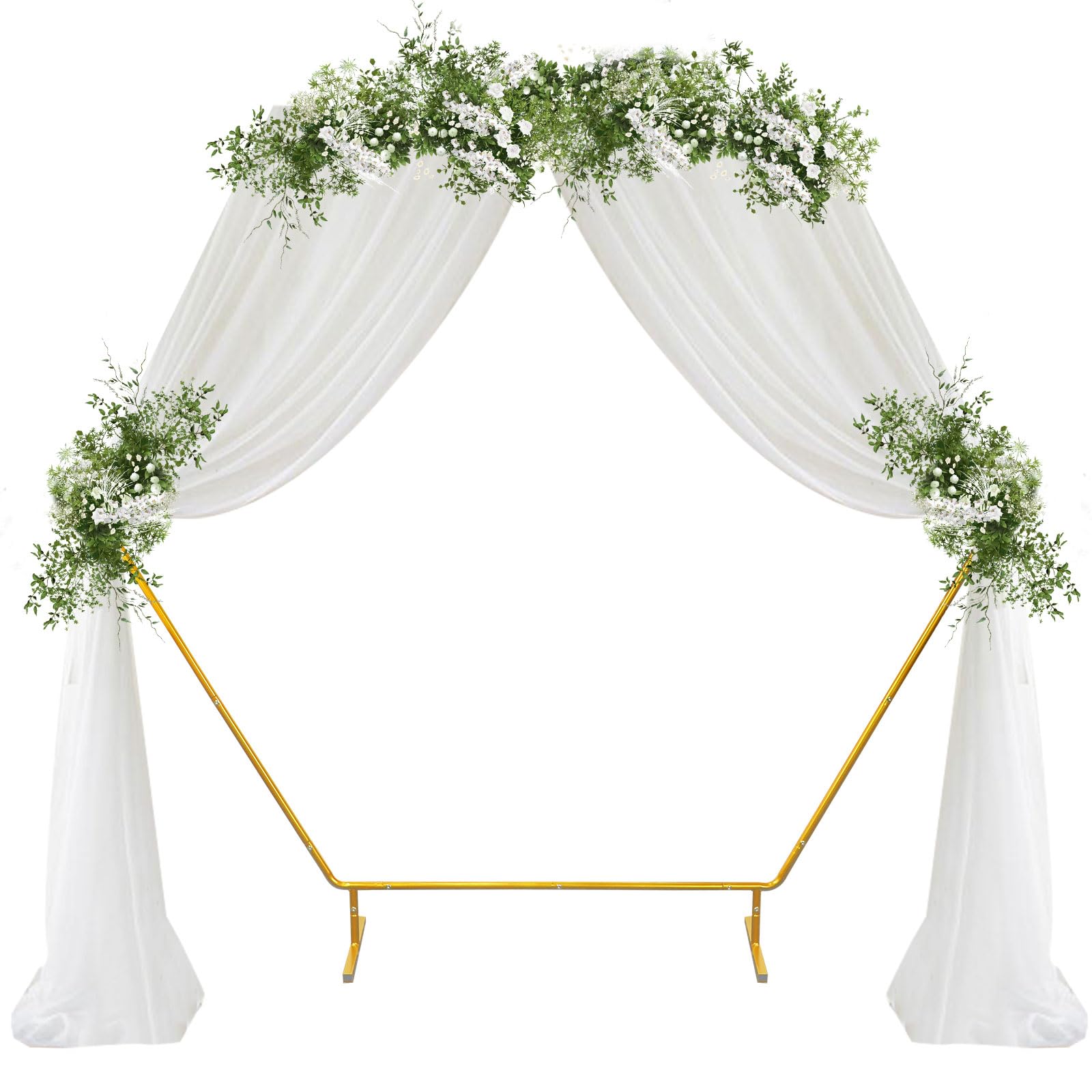 HeyMate 6.24 FT Hexagon Wedding Arch Backdrop Stand, Balloon Ring Flower Arches Golden Metal Arch Frame for Wedding Party Birthday Baby Shower Garden
