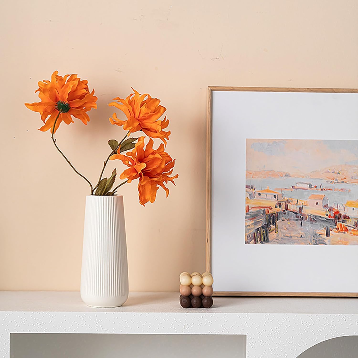 Ceramic Vase for Flowers,White Ribbed Ceramic Vase for Home Decor, Nordic Minimalist Vase for Pampas Grass, Flower Vases for Kitchen, Living Room, Bedroom, Office, Shelf Table Centerpiece - Image 9