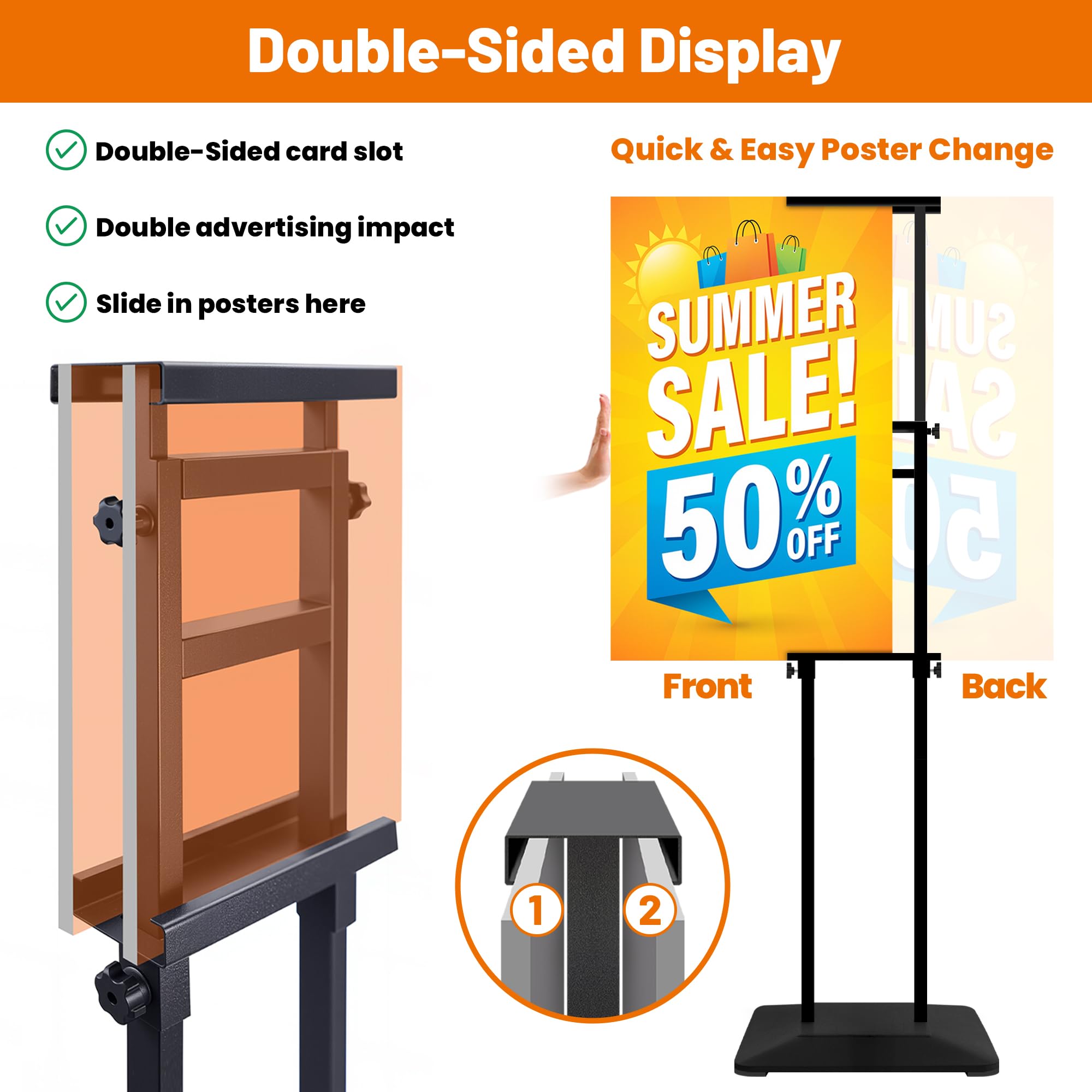 Soporte para Carteles 4 Piezas con Base Estable, Expositor Ajustable | Expositor doble cara para KT,Soporte publicitario para póster,banner,tiendas,soporte menú restaurante,oficina,hotel