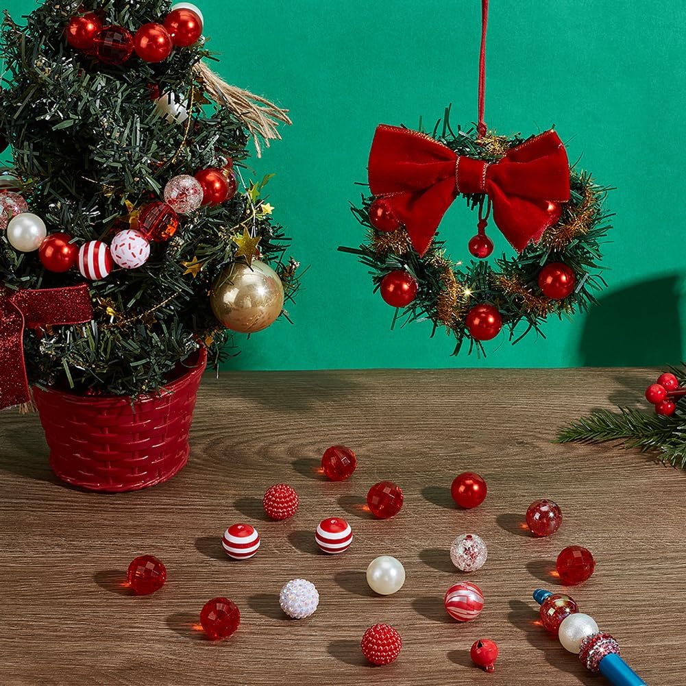 PH PandaHall 99pcs 20mm Valentine Rhinestone Bubblegum Beads for Pens, Acrylic Chunk Beads Crystal Bead Craft Bead with Bells for Jewelry Making Necklace Bracelet DIY Craft Holiday Party Supplies - Image 4