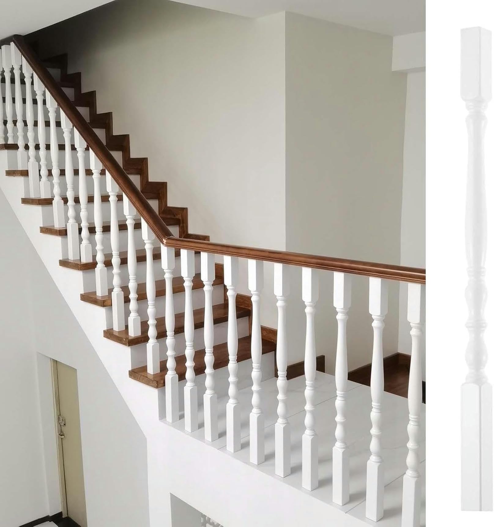 Poteaux de balustrade d'escalier en bois blanc de 95 cm robustes