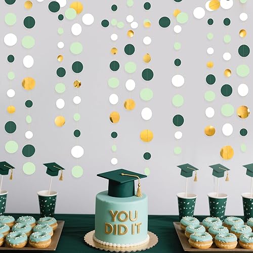 Miniatura 5 de 46 Ft Sage Green Gold Party Decorations Polka Dots Garlands Hanging Paper Circle Dots Streamer for Safari Wild Woodland Jungle Theme Birthday Baby