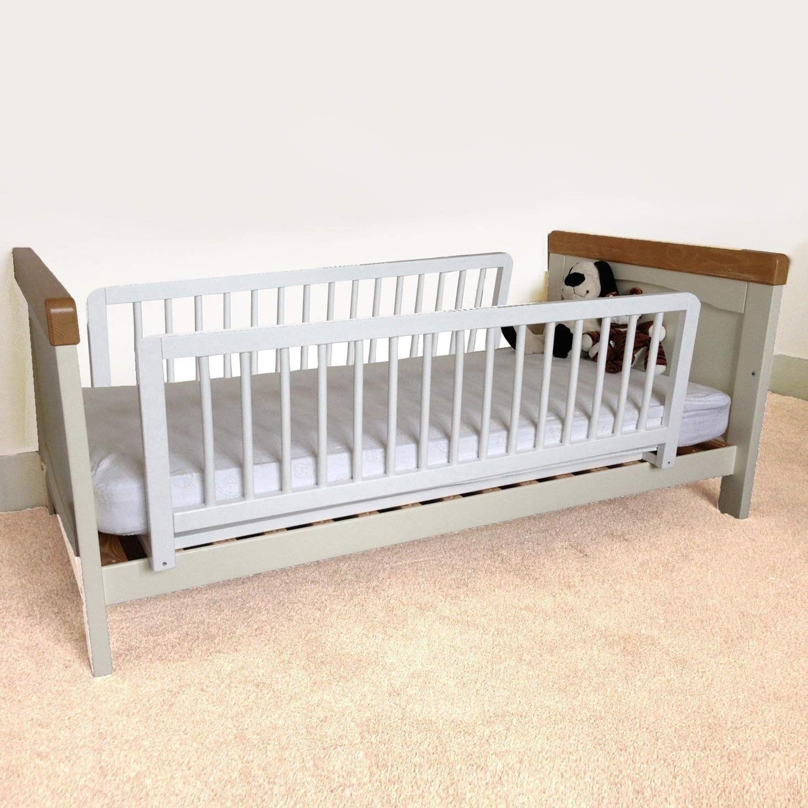 Safetots Double Sided Wooden Bed Guard, White, 38cm High x 110cm Wide, Two Pack Toddler Bedrail for Safety, Secure Child Bed Rail, Pre-Assembled, Easy Installation