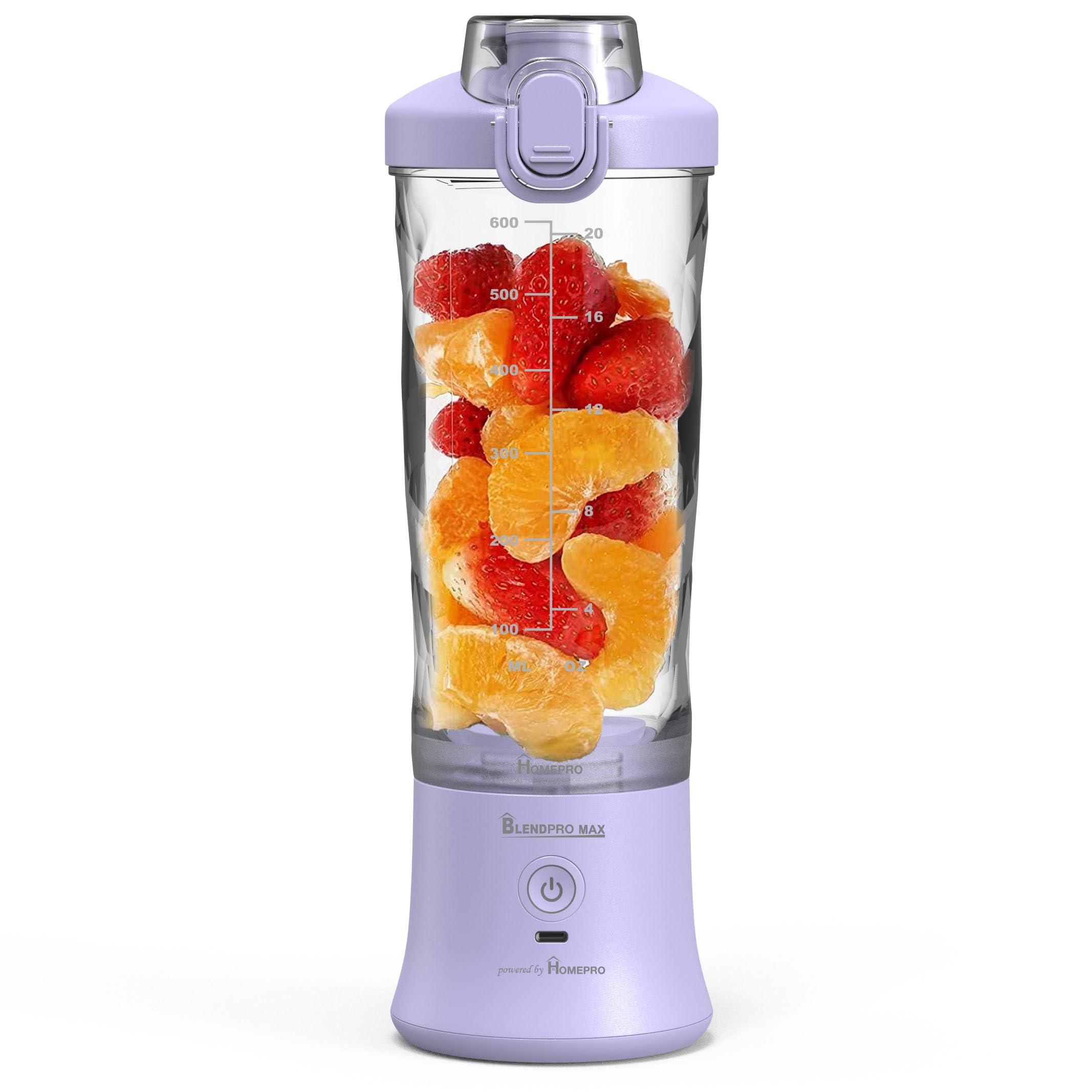 HomePro Blendpro Max Portable Blender, Personal Smoothie Maker, USB Rechargeable, Travel Blender for Juices, Leakproof, hand blender for Protein Shakes, Blends Ice & Frozen Fruit, 600ml Purple