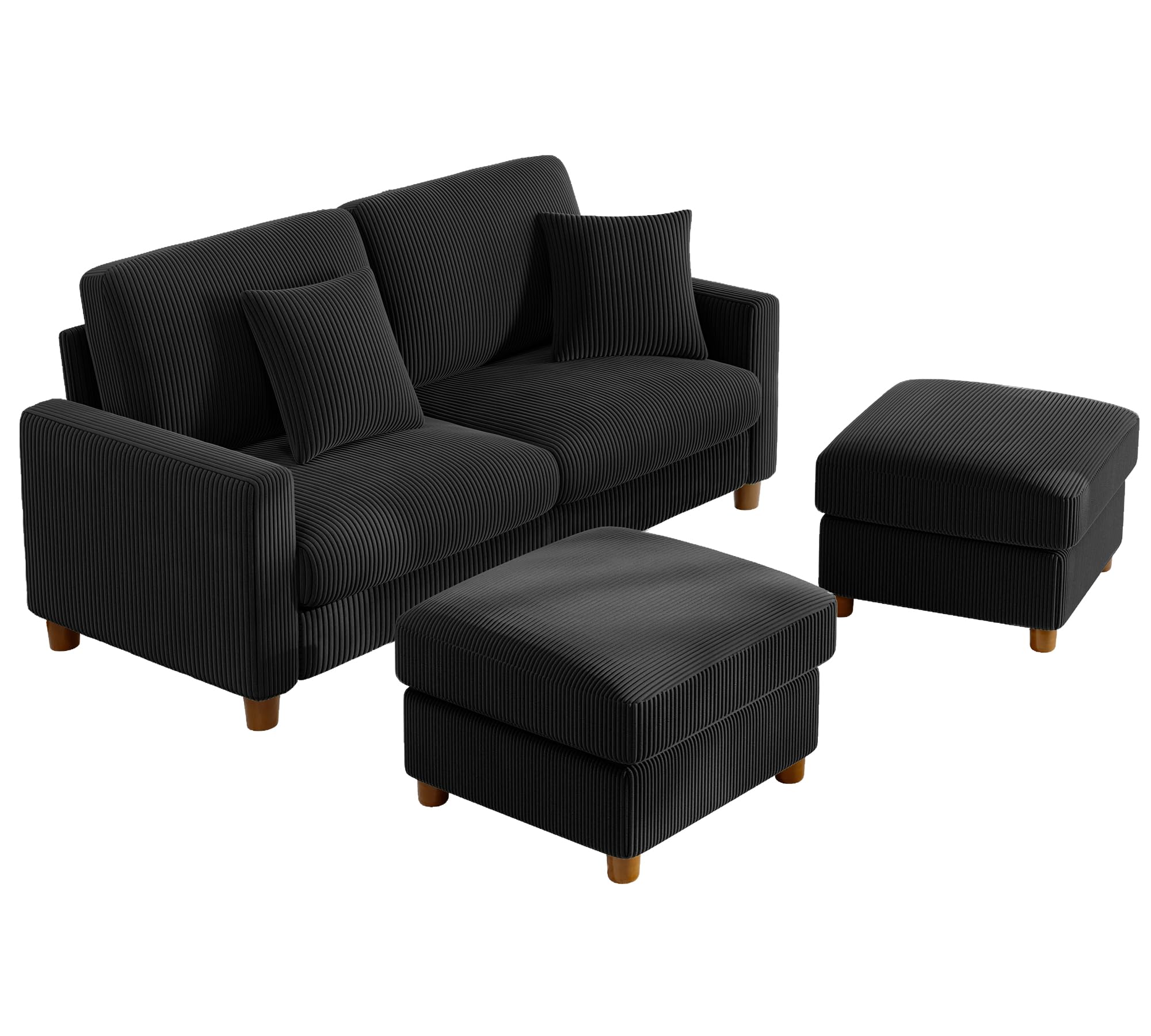 Kidirect 70" U Shaped Modular Sectional Sofa &amp; Ottoman Black Corduroy Couch