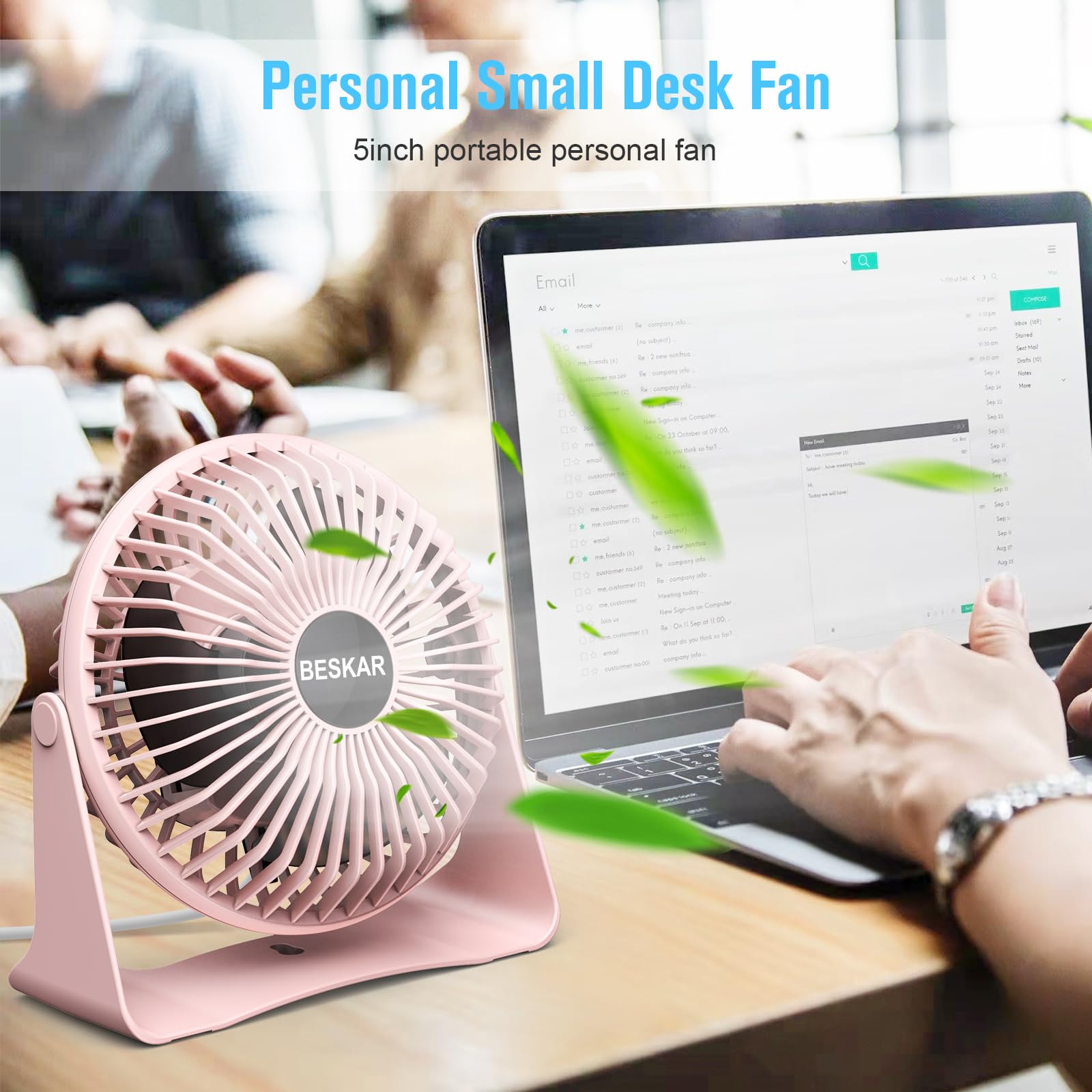 Ventilador de escritorio pequeño USB, ventiladores portátiles con 3 velocidades de flujo de aire fuerte, funcionamiento silencioso y rotación de 360°, ventilador de mesa personal para el hogar, 4