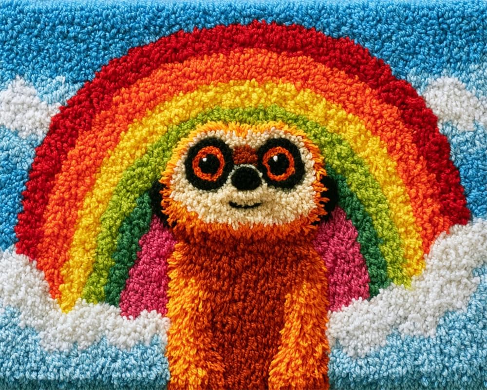 FWRTYCB Latch Hook Kits Rugs,Meerkat Under the Rainbow