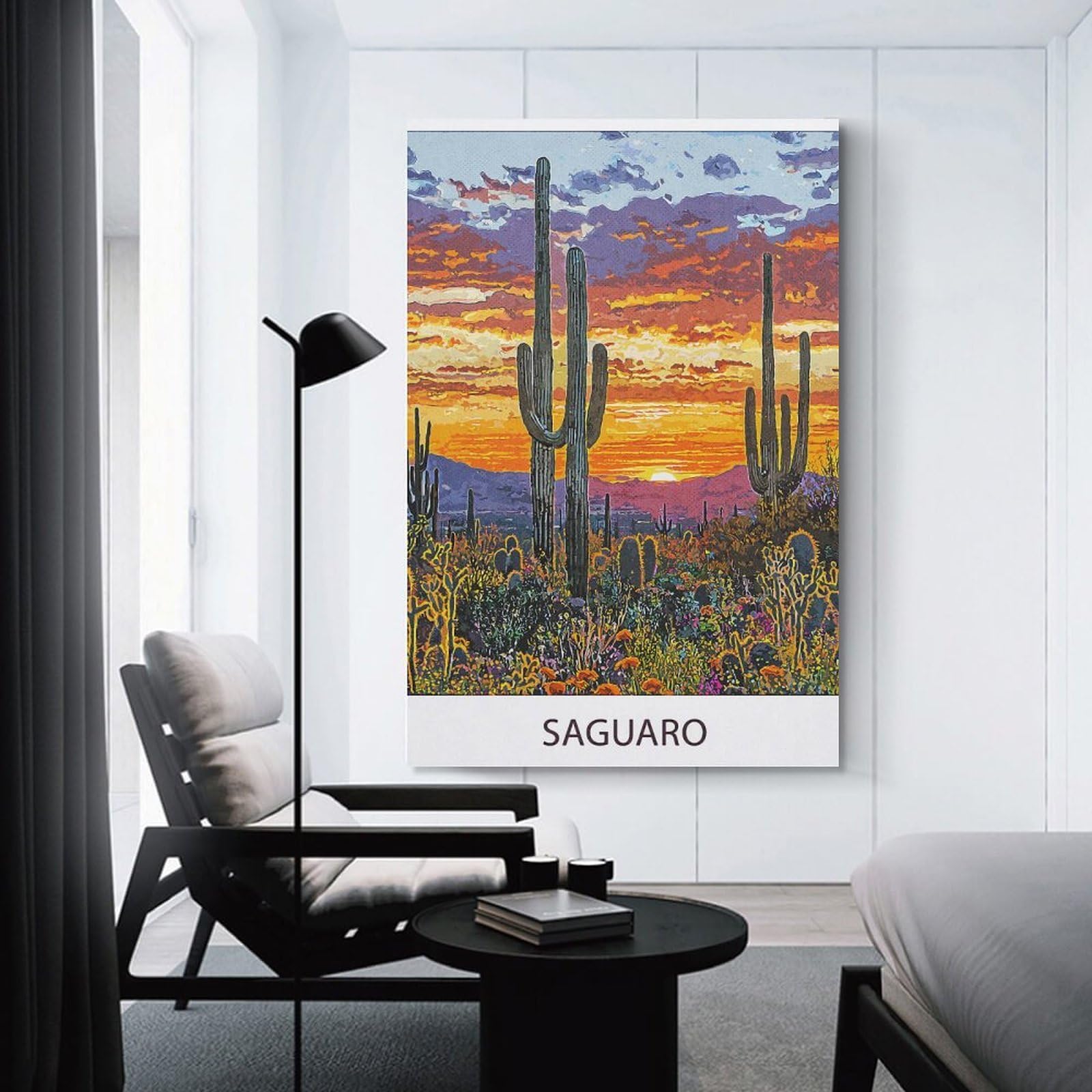 Junmoney Saguaro Sunset Room Decor Wall Art 20x30inch(50x75cm), for Art Walls, Layered Displays Or Homes, Wall Decor Suited to Curated Displays