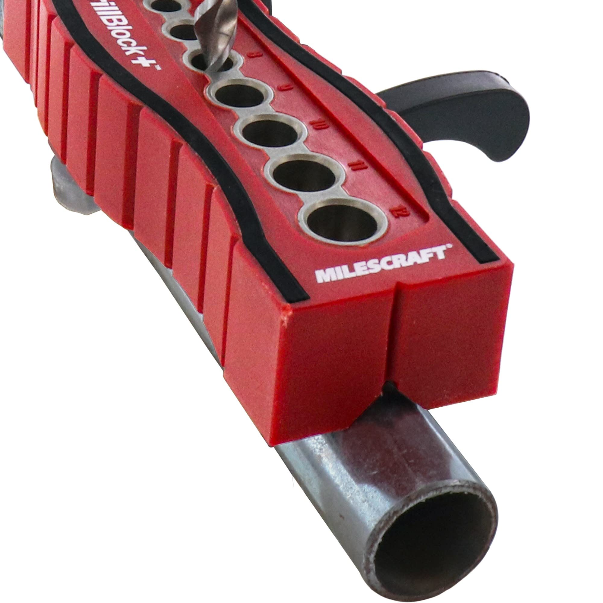 Milescraft 1385 DrillBlock+ Guide de perçage métrique portable, gabarit de perçage avec guides de perçage pour 9 tailles de forets les plus courantes, accessoire pour outil de perçage de précision