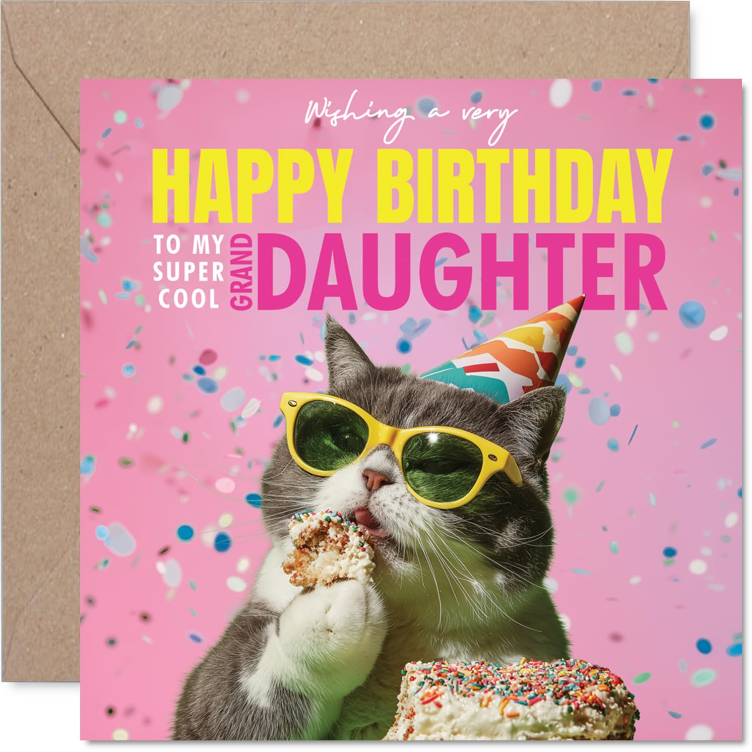 Granddaughter Birthday Card - Purr-fect Cake - Happy Birthday Card for Granddaughter from Grandad Grandma, 145mm funny cat Bday Greeting Cards