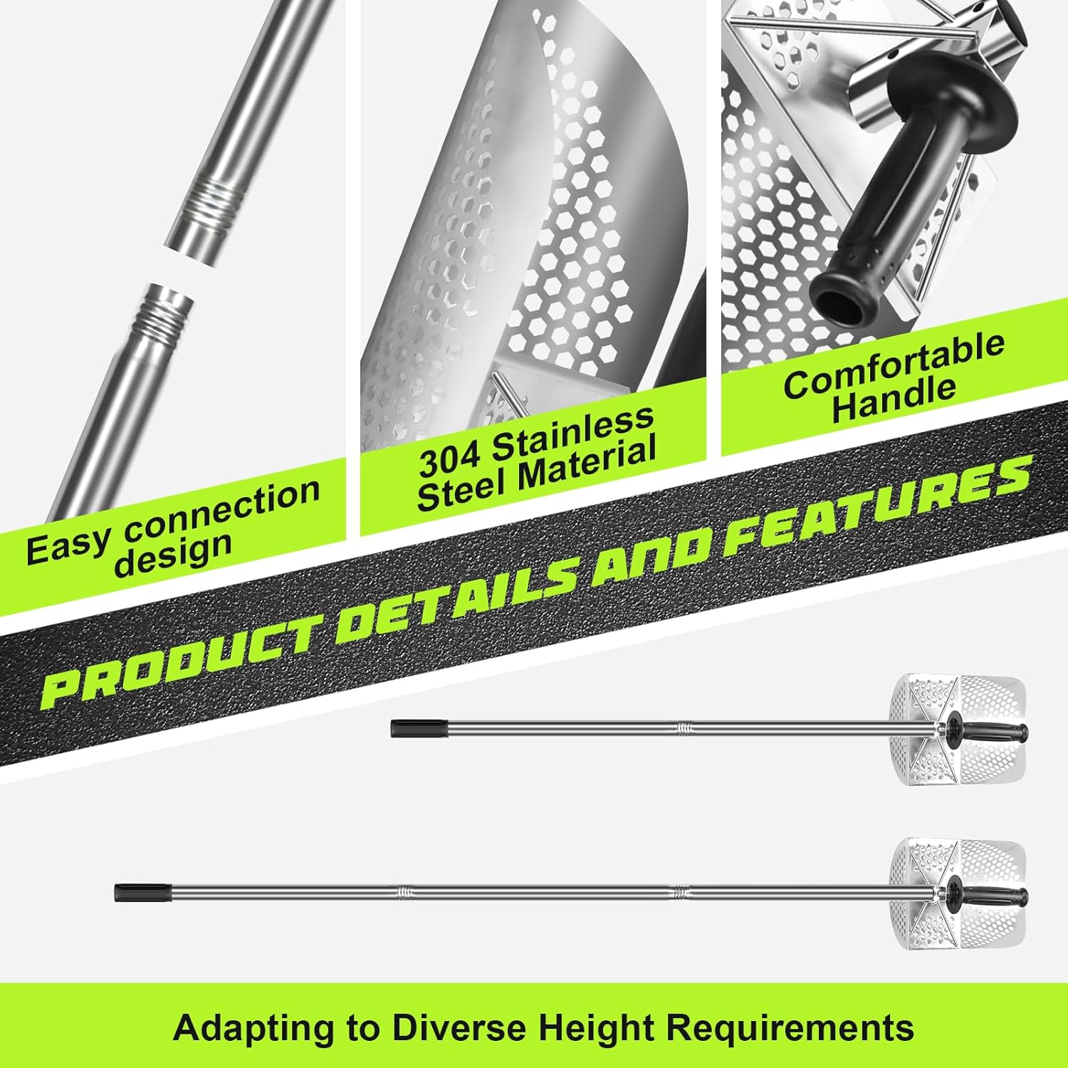 Sand Scoop Metal Detecting,Heavy Duty 304 Stainless Steel Metal Detecting Shovel for Metal Detector,Scoop Shovel with Long Steel Handle Pole Design, Detecting Scoop for Beach Treasure Hunting