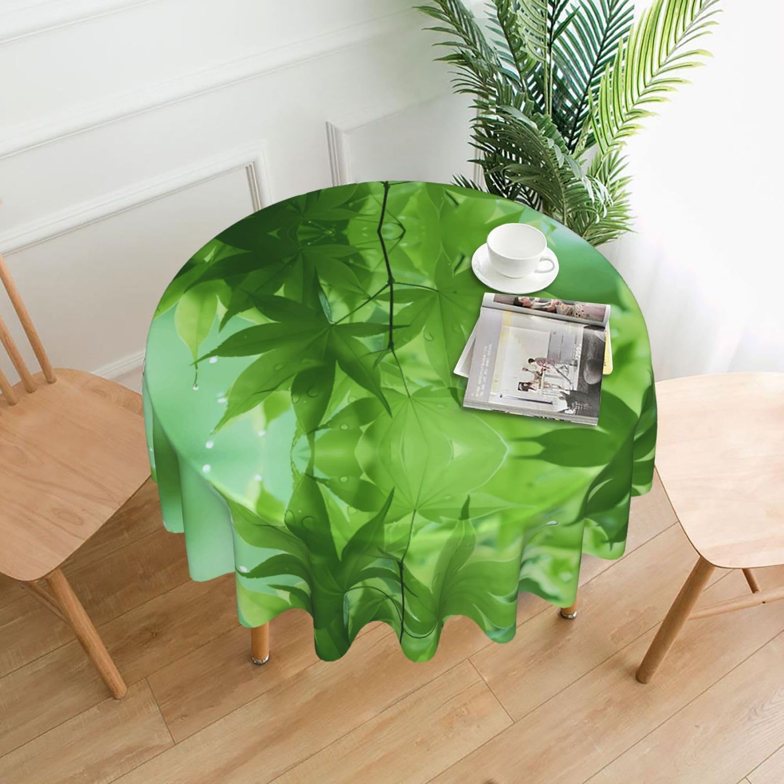 hhxvcv Green Leaf Nature Round Tablecloth – Dining Table Cover