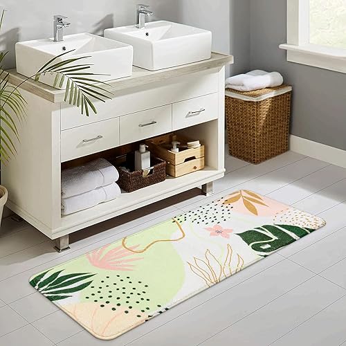 Miniatura 7 de Uphome Alfombra de baño abstracta con diseño bohemio, color verde pálido, antideslizante, larga, moderna, suave, lavable a máquina, bonita alfombra