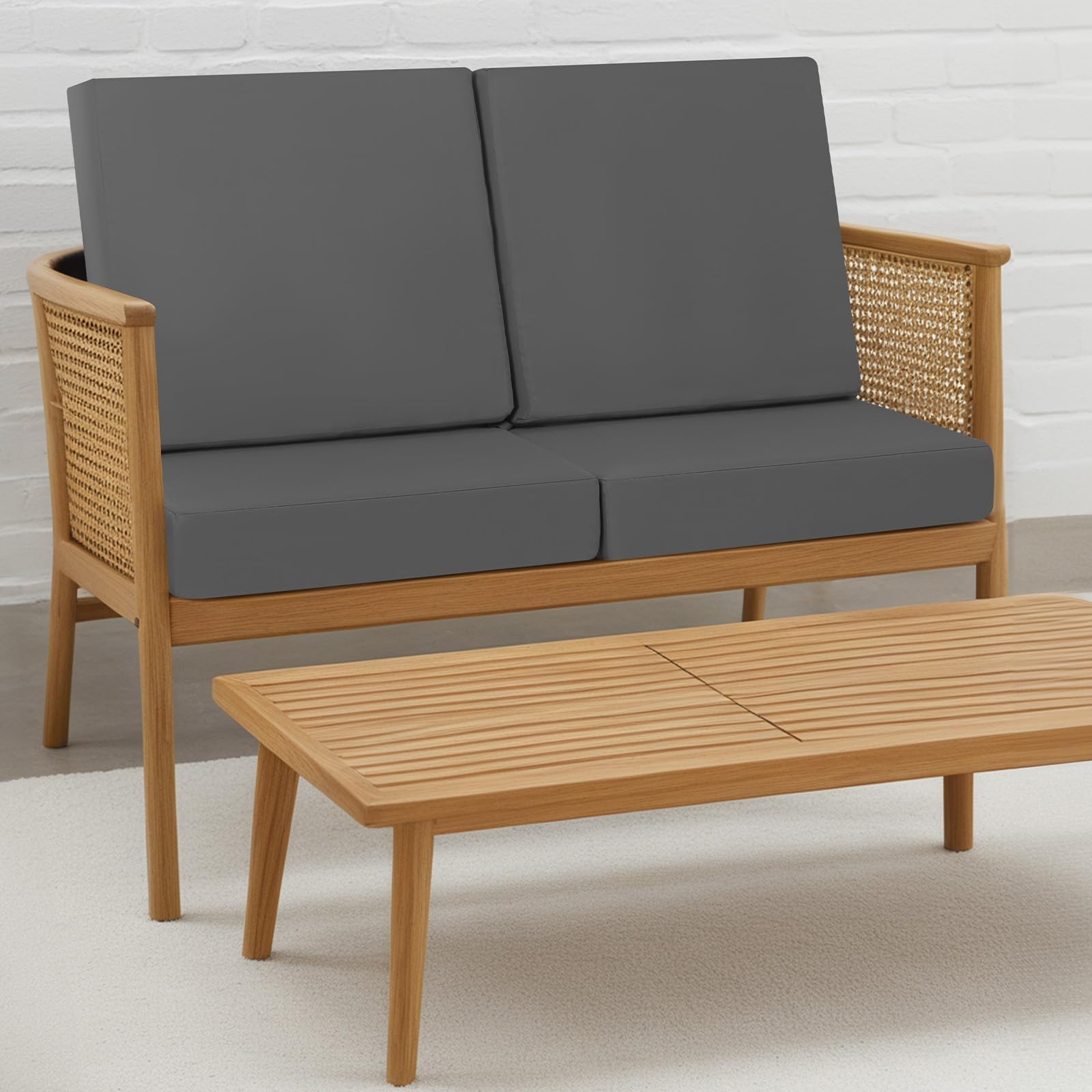 Juego de 2 cojines para silla, 50 x 50, para exteriores, espuma impermeable, para exteriores, jardín, terraza, con cintas, color gris oscuro