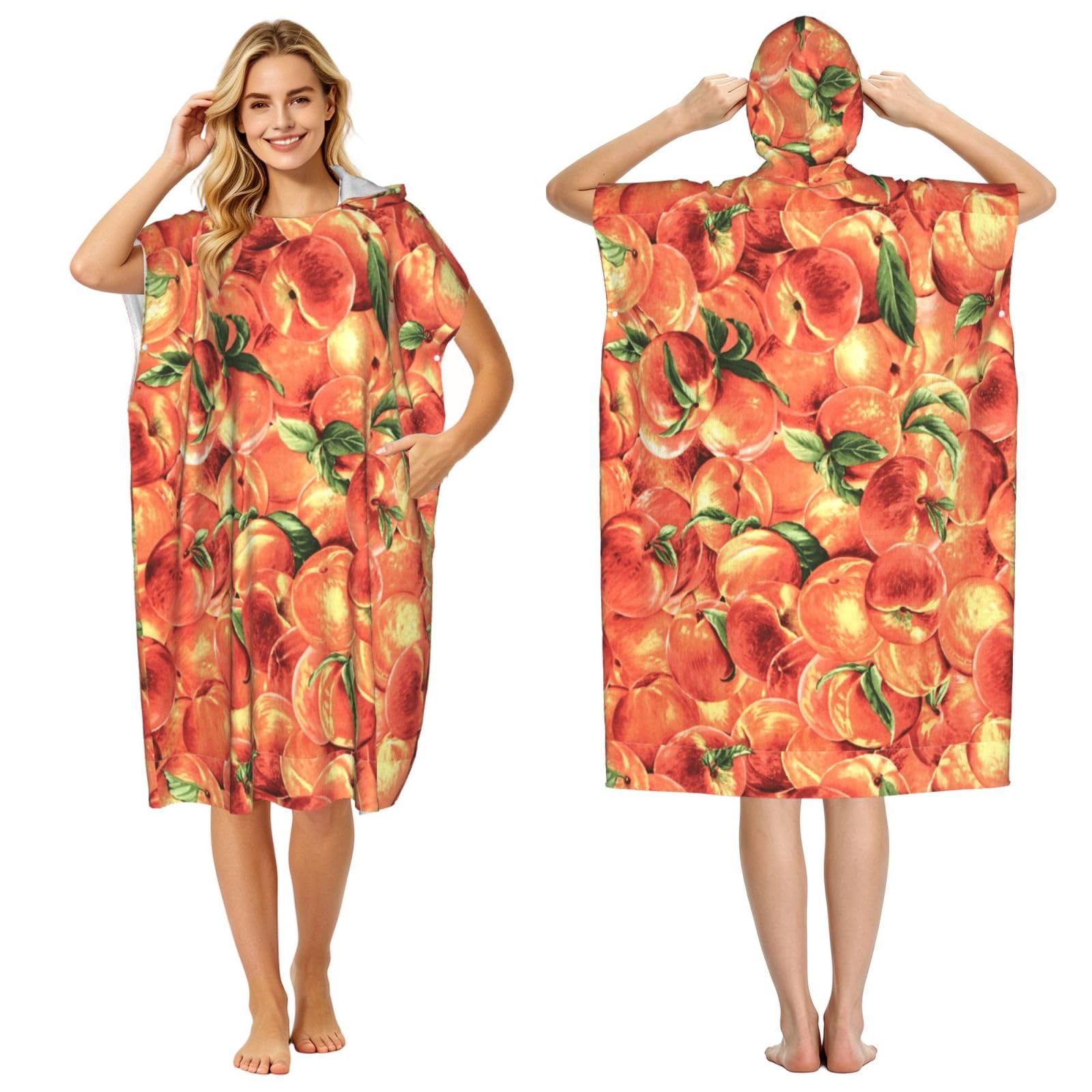 Poadnly Delicious Peach, Adult Hooded Beach Towel 90 x 110 cm,Changing Bath Robe, Surf Poncho Towel For Women Men
